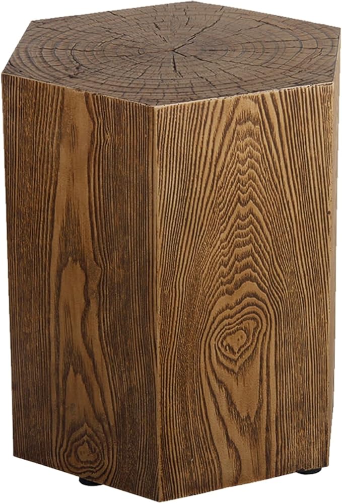 Afterglow Outdoor Hexagonal Side Table, Terrafab Material Natural Decorative Garden Stools, Unique End Table for Living Room Bedroom Patio Home Decor