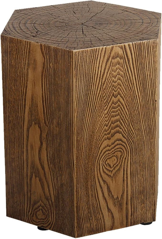 Afterglow Outdoor Hexagonal Side Table, Terrafab Material Natural Decorative Garden Stools, Unique End Table for Living Room Bedroom Patio Home Decor