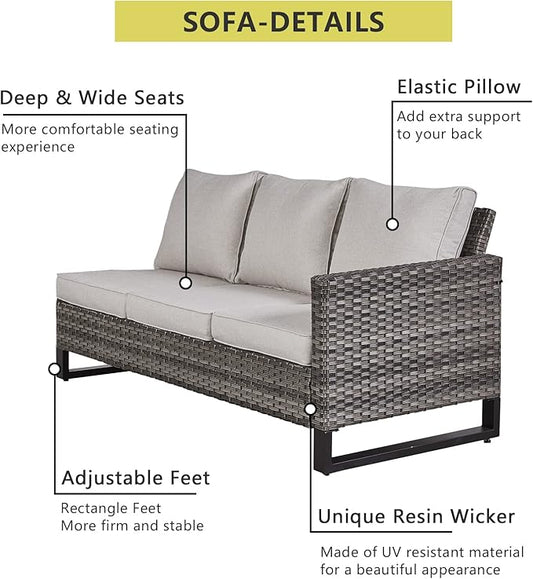 HUMMUH 9 Piece Patio Furniture PE Wicker 6-Seater Outdoor Sectional Sofa with Dinning Table Patio Swivel Chairs and Outdoor Chairs for Porch,Garden,Backyard,Deck