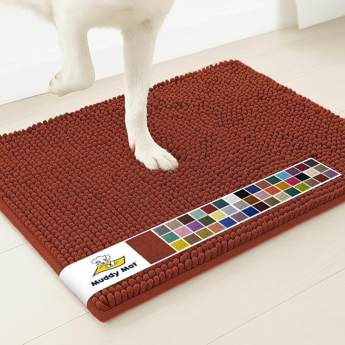 Muddy Mat® | Super Water Absorbent Door Mat Indoor, Microfiber Quick Dry Chenille Entryway Rug, Slip Resistant Front Door Mat, Indoor Mats for Entryway, Machine Washable Pet Rug, Brick Red 5ft x 7ft