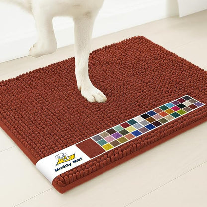 Muddy Mat® | Super Water Absorbent Door Mat Indoor, Microfiber Quick Dry Chenille Entryway Rug, Slip Resistant Front Door Mat, Indoor Mats for Entryway, Machine Washable Pet Rug, Brick Red 16" x 24"