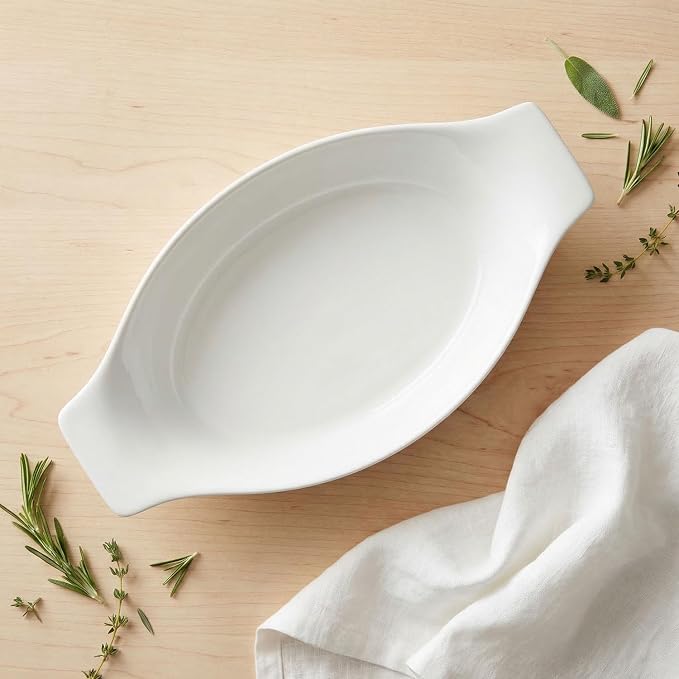 5 x 8 Inch Ceramic Oval Au Gratin Baking Dishes 12 OZ, Set of 4 Banana Split Bowls, for 1 or 2 Person Servings, Bakeware with Handle(10.3 IN) for Kitchen and Home, Oven & Microwave Safe