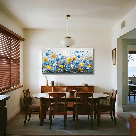 SERIMINO Extra Large Wall Art, Floral Wall Art, Nature Wall Decor, Boho Flower Market Prints, Blue Wildflowers Home Decorations, Aesthetic Pictures for Living Room Bedroom Dining Room Hallway 29"x57"
