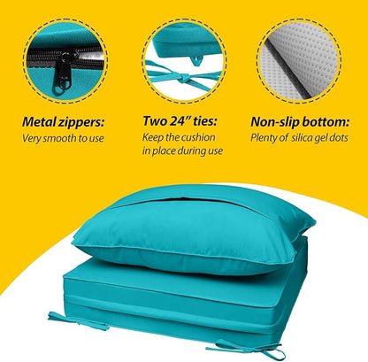 AAAAAcessories Outdoor Seat Cushions for Chairs, Fade-Resistant, Waterproof Patio Furniture Replacement Cushions, 21" x 21" x 3" + 21" x 17", Turquoise Blue