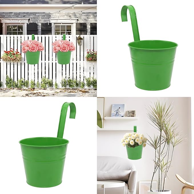 Hanging Planters Set of 2 - Small Modern Green Outdoor Pots with Sturdy Hooks, Space-Saving Design for Patio, Garden, Balcony - Durable Weather-Resistant Plant Containers