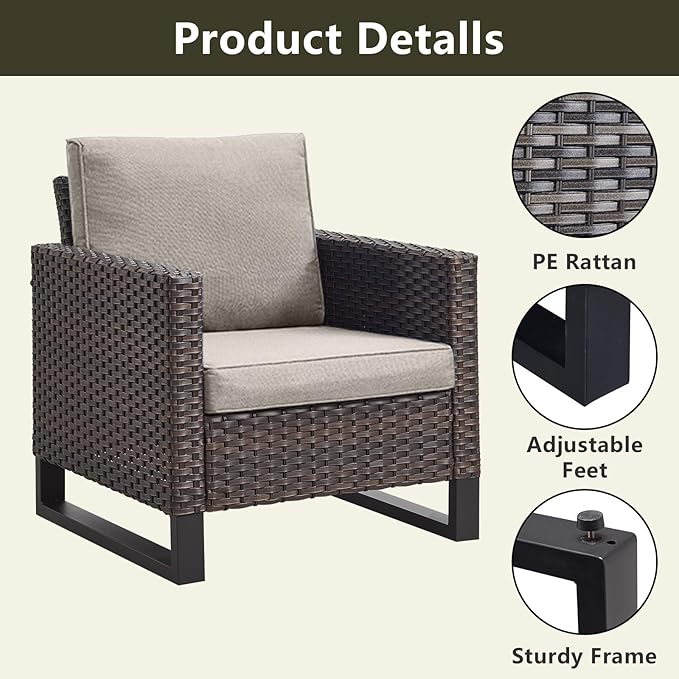 Rilyson Wicker Outdoor Patio Chairs Set of 2-2 Piece Rattan Chairs with Waterproof Wicker,Comfortable Cushions and Sturdy Metal Frame for Outside Porch Deck Backyard(Brown/Grey)