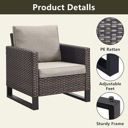 Rilyson Wicker Outdoor Patio Chairs Set of 2-2 Piece Rattan Chairs with Waterproof Wicker,Comfortable Cushions and Sturdy Metal Frame for Outside Porch Deck Backyard(Brown/Grey)