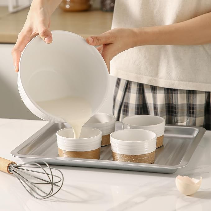Hasense Ramekins Set of 6, 8 Oz Oven Safe Dessert Bowls, Farmhouse White Ramekins for Creme Brulee, Souffle, Custard, Pudding & Dipping Sauces, Kitchen Decor