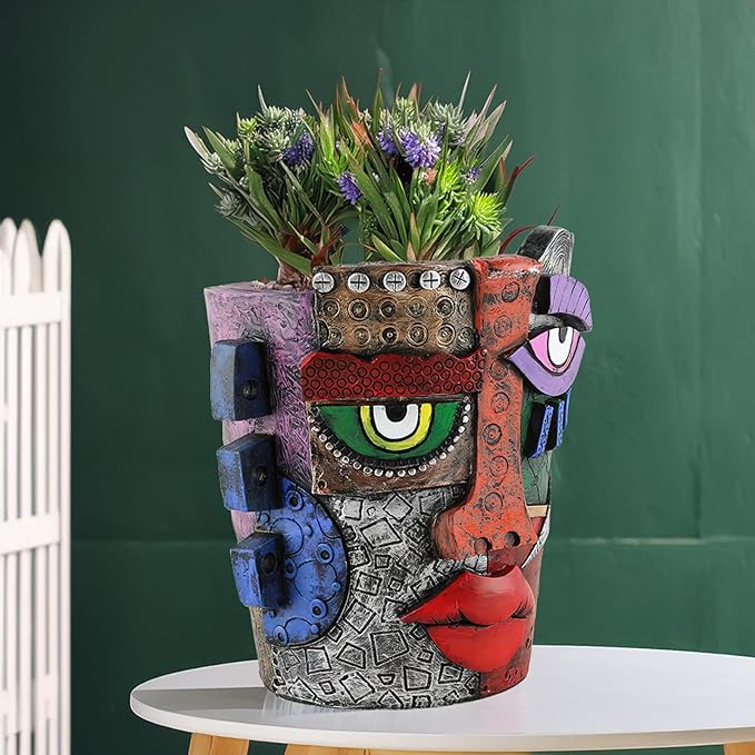 Picasso Brutalist Abstract Beauty Face Flower Pot Acolorful Art Face Vase Head Planter Unique Indoor and Outdoor Potted Plant Container for Home Decor (Serious)