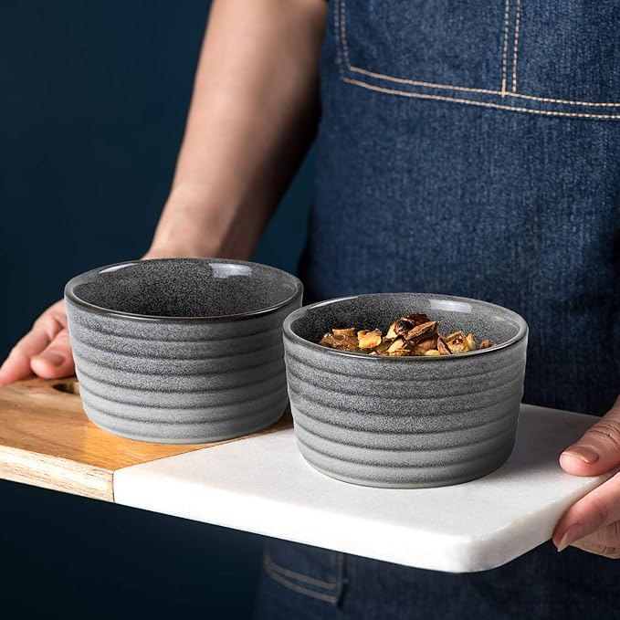 Ramekin Set, UNICASA 8 oz Creme Brulee Ramekins, Oven Safe Baking Set for Custard, Pudding, Souffle Cups, Reactive Gray (Gray, 8oz x 2pc)