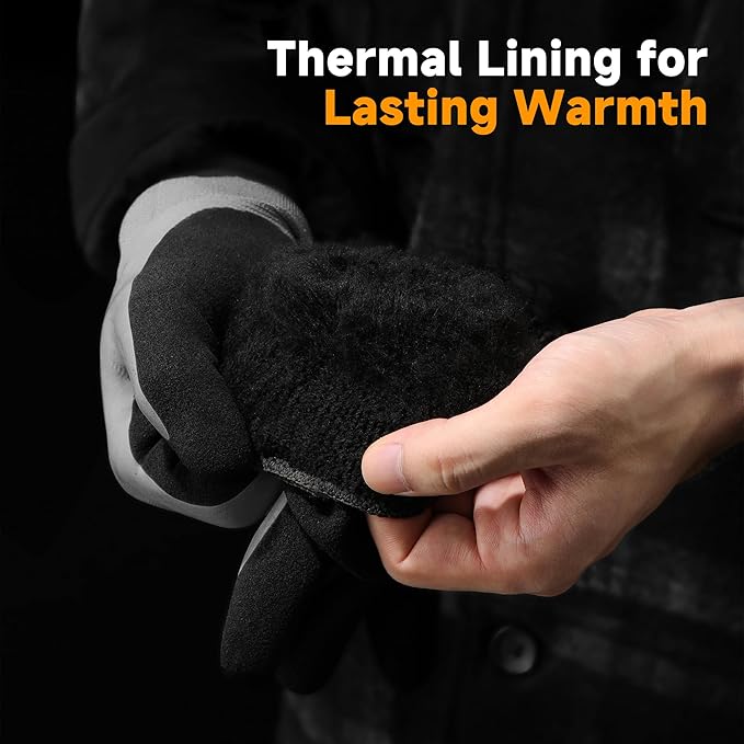 DULFINE 100% Waterproof Winter Work Gloves for Men and Women,Foam Latex Coated and Thermal Insulated Gloves for Cold Weather
