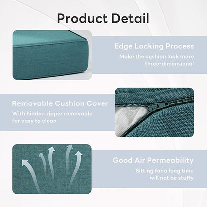 6" Thicker Outdoor Chair Cushion 5 Sets - 24" *24" *6" Waterproof Patio Furniture Cushions with Removable Cover, 28D High Density Sponge Filling Thicken Outdoor Patio Cushions - Peacock Blue