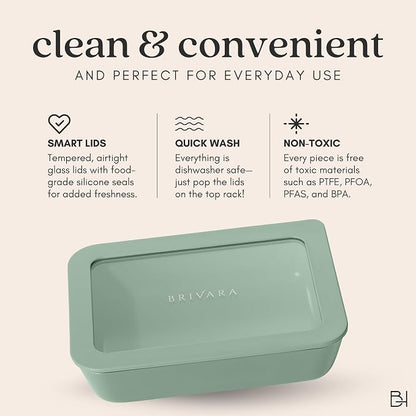 Glass Food Storage Container with Lid, 3-Cup Small Rectangle | Microwave-Safe Airtight Lid, Oven-Safe Ceramic-Coated Glass | Zero Plastic, No PFAS/PFOA/BPA, Reusable [Willow]