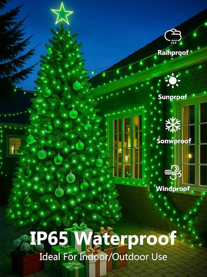 4 Pack Solar Christmas Lights Outdoor Waterproof, 132FT 400LED Solar String Lights Green Wire Fairy Lights, Solar Twinkle Lights with 8 Lighting Modes for Xmas Garden Decorations (Green)