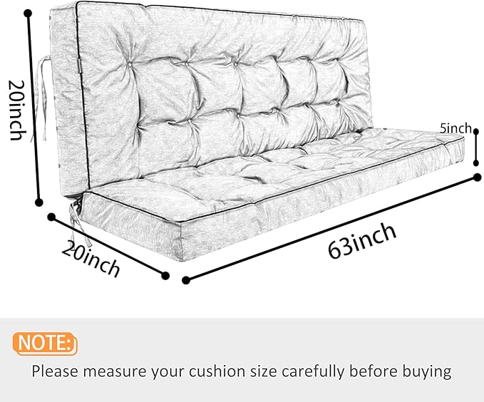 Swing Replacement Seat Cushions, 2-3 Seater Bench Cushions for Outdoor Furnitur with Backrest, Garden Recliner Seat Cushions Waterproof Sofa Pads (Spring Warmth, 63x40in)