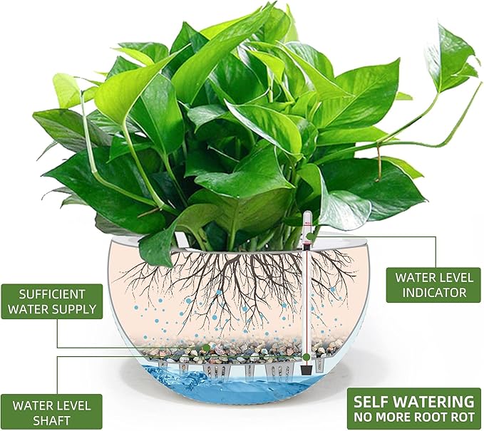 Dexceder 10.5 Inch Large Self Watering Hanging Planters Indoor Outdoor, Thickened Hanging Basket Flower Plant Pot with Water Level Indicator (White)