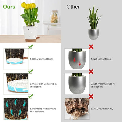JGB Self Watering Orchid Pots - Each of 5, 6, 7 and 8 inch -4 Pack Orchid Pots with Holes and Plastic Breathable Orchid Planters for Repotting - White