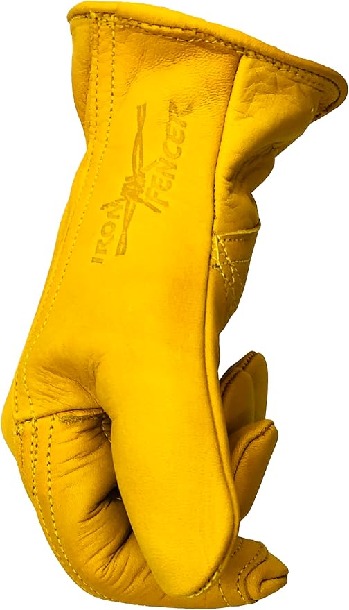 Iron Fencer Leather Work Glove- 207 Medium Cowhide Leather Fencing Gloves for Men Heavy Duty Double Palm, Guantes de Trabajo, Ranch, 207M