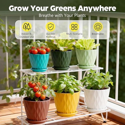 Plant Pots, Self Watering Planters with Drainage Holes and Trays, Flower Pots for Indoor Outdoor - 6 Pack(4/5/6/6.5/7/8 Inch) (Colorful)