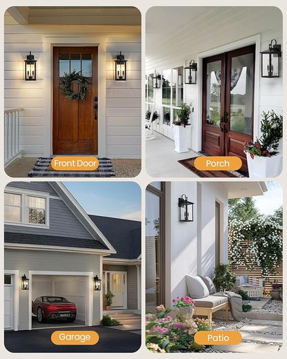 Dusk to Dawn Outdoor Wall Lights 2 Pack, Black Exterior Light Fixture with Photocell Sensor, Outdoor Sconce Lights with E12 Base, Waterproof Wall Lantern for Porch Garage Patio, Bulb Not Included