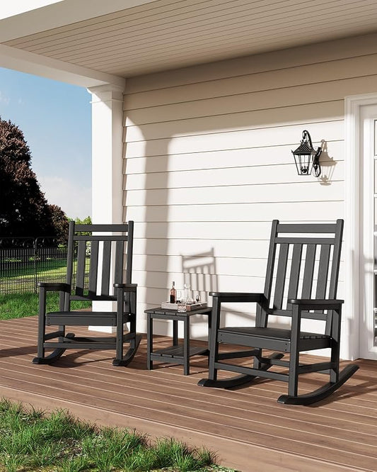 GarveeLife Adirondack Outdoor Side Table 18 x 15 in, HDPE 2-Tier Patio Side Tables for Outside, All-Weather End Table for Patio Pool Deck Indoor Backyard, Black