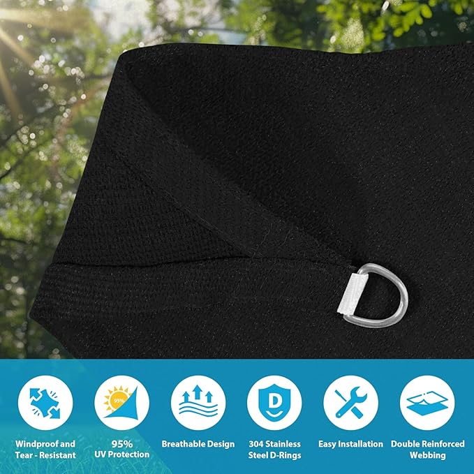 Amagenix Sun Shade Sail 6'X14' Curved Edge Outdoor Shade Canopy Black Breathable 95% UV Block Shade Cloth for Patio Garden Backyard (We Make Custom Size)