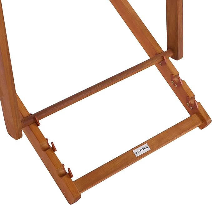 SAFAVIEH Outdoor Patio Furniture Collection – Loren Solid Eucalyptus Wood Folding Sling Chair Set of 2 with Navy & White Striped Fabric Seat, Coastal Style (PAT7040F-SET2)