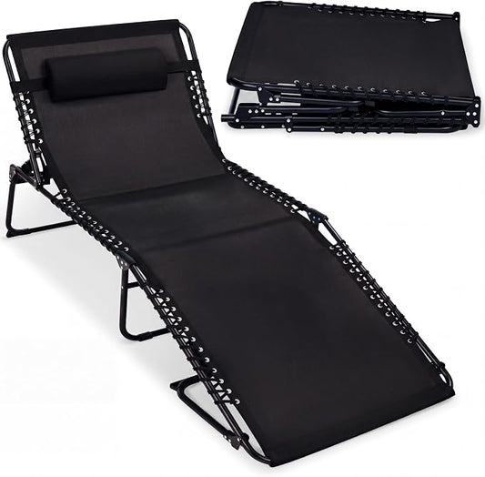 Best Choice Products Extra Wide Patio Chaise Lounge Chair, Portable Outdoor Folding Recliner for Lawn, w/ 8 Positions, Handles, 440lb Capacity - Black