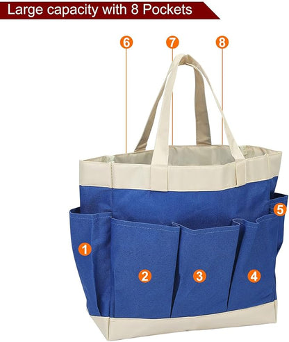 HARFINGTON Garden Tool Bag 11.2" x 5" x 11" Large Oxford Waterproof with Pockets Garden Tote Bag Gardening Plant Tool Organizer Storage Carrier Store for Outdoor Women Men, Blue