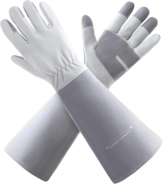 HLDD HANDLANDY Long Gardening Gloves for Women Men - Leather Rose Pruning Gloves Thorn Proof - Breathable Working Glove