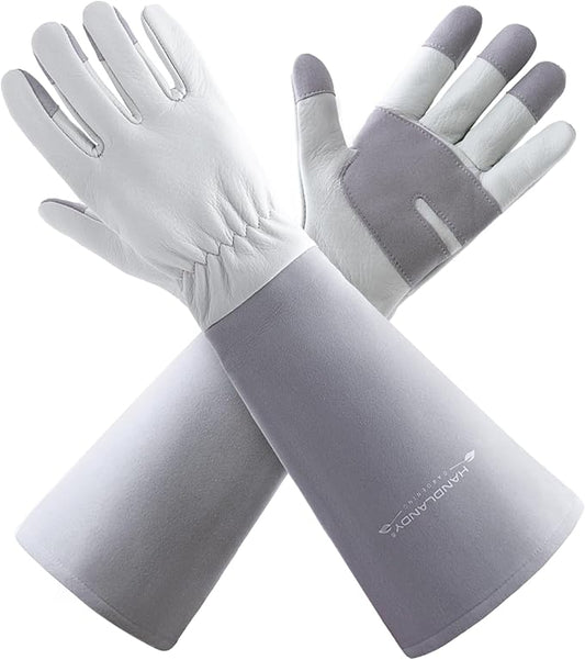 HLDD HANDLANDY Long Gardening Gloves for Women Men - Leather Rose Pruning Gloves Thorn Proof - Breathable Working Glove