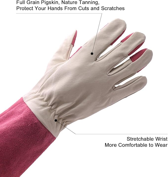 HLDD HANDLANDY Long Gardening Gloves for Women Men - Leather Rose Pruning Gloves Thorn Proof - Breathable Working Glove