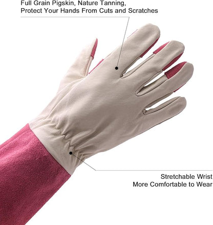 HLDD HANDLANDY Long Gardening Gloves for Women Men - Leather Rose Pruning Gloves Thorn Proof - Breathable Working Glove