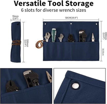 Chisel Roll,Small Tool Roll Pouch,Tool Roll Bag Organizer, Heavy Duty Waxed Canvas Tool Bag, Multi-Purpose Roll-Up Storage Bag for Hand Tools Holder with 6 Pockets Wrench Roll Up Pouch