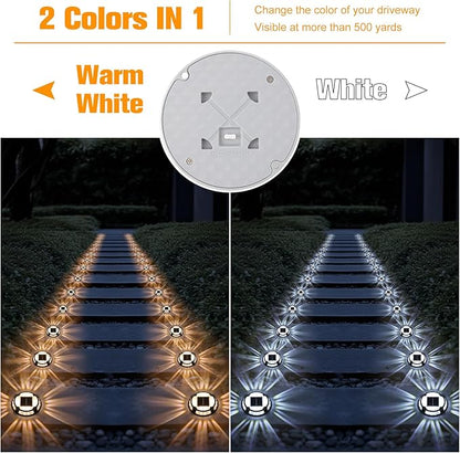 VOLISUN Solar Deck & Driveway Lights, 12 Pack 2-in-1 Color (White/Warm White), Waterproof, Pathway Markers
