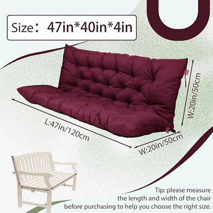 2/3 Seater Swing Replacement Cushion, Waterproof Porch Swing Cushions with Backrest, Thickened Bench Cushions for Outdoor Furniture, for Outdoor Patio Swing (Claret Red, 47 * 40 in)