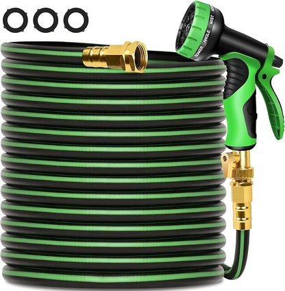 Gardentime Non-Expanding Garden Hose 75FT Flexible No Kink Water Hose, Leakproof Hybrid 5-Layer TPV with 3/4" Connectors & 10 Function Spray Nozzle, Lightweight Portable Water Pipe for Lawn Yard