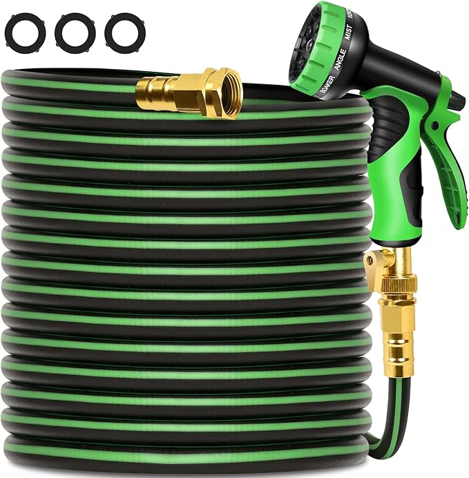 Gardentime Non-Expanding Garden Hose 50FT Flexible No Kink Water Hose, Leakproof Hybrid 5-Layer TPV with 3/4" Connectors & 10 Function Spray Nozzle, Lightweight Portable Water Pipe for Lawn Yard