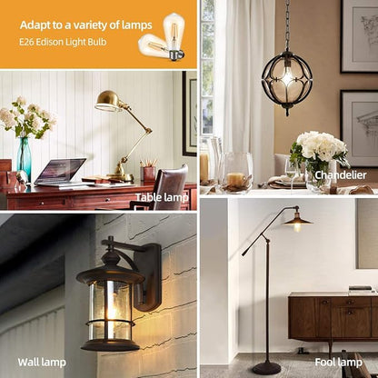 HESSION Vintage LED Edison Bulbs 4W ST58,Equivalent 60W,Dimmable,4 Pack E26 Base 400Lumens, 2700K Warm White, Antique LED Filament Bulb,85+ CRI, Edison Light Bulbs Amber Glass for Home, Bedroom