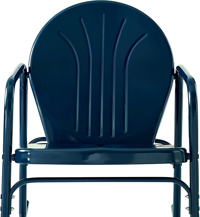 Crosley Furniture Griffith 3-Piece Outdoor Rocking Chair and Side Table Set, Retro Metal Bistro Patio Sets, Navy Gloss