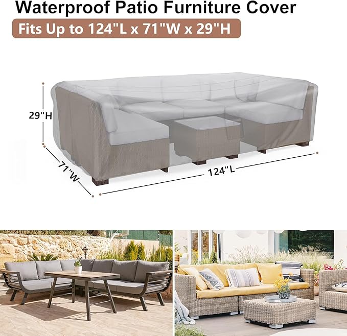 Patio Furniture Covers, Heavy Duty Outdoor Furniture Cover Waterproof, Sectional Sofa Set Cover Table and Chair Set Covers 124" L × 71" W × 29"