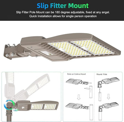 LED Parking Lot Light with Slip Fitter UL DLC Listed, 5000K Shoebox Pole Light AC100-277V, IP65 Waterproof Commercial Street Area Lighting for Driveway/Roadway/Yard(400W, 56000LM)