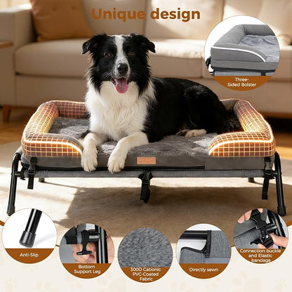 Lekereise Raised Outdoor Medium Dog Bed Cot + Orthopedic Indoor Dog Sofa Bed, 2-in-1 Design,39 x 29 Inch Cooling Elevated Puppy Bed with Egg-Crate Orthopedic Foam Load 70lbs