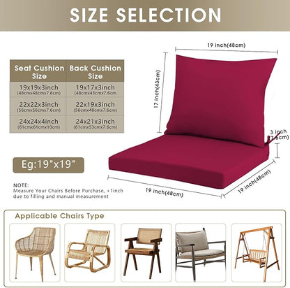 Outdoor Seat Cushion Set 22 x 22 In, Water-Resistant & Fade-Resistan, Patio Furniture Cushions with Removable Cover Deep Seat & Back Cushion with Handle and Adjustable Straps for Chair Sofa,4PC