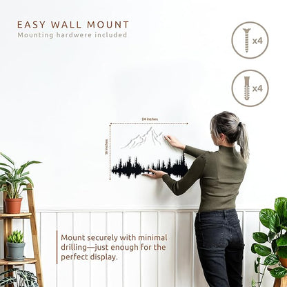 Wita Home Mountain and Forest Metal Wall Art, Wall Mounted Mountain Home Decor, Pine Trees Wall Art for Living Room, Bedroom or Office, Large Outdoor Wall Decor, Nature Christmas Decor (White, 24x16 inches)