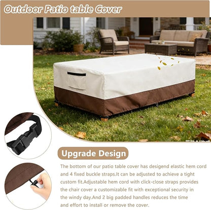 Waterproof Patio Coffee Table Cover, Rectangular Outdoor Small Side Table Cover - Fits up to 42L x 26W x 16H inches, Beige