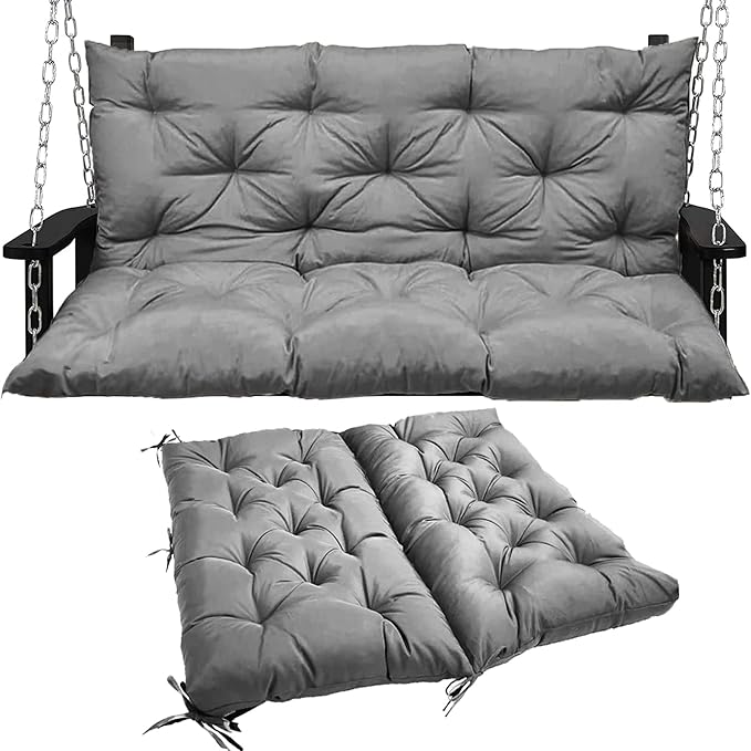 Swing Replacement Seat Cushions, 2-3 Seater Bench Cushions for Outdoor Furnitur with Backrest, Garden Recliner Seat Cushions Waterproof Sofa Pads (Light Gray, 71x40in)