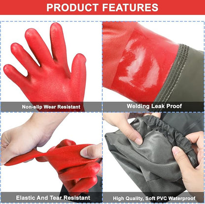 Haiou Long Arm Waterproof Gloves - Red Rubber Gloves for Men and Women (25 inches, Large, Red)