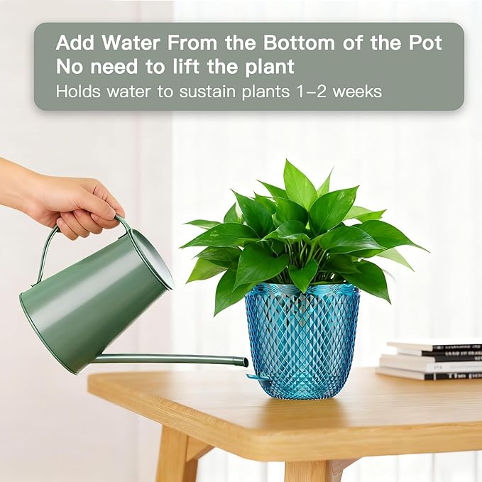 QCQHDU 2-Pack Self Watering Pots, 7.2 Inch Plant Pots with Drainage Holes and Water Filling Port, Plastic Garden Planter for Indoor Plants (Klein Blue)