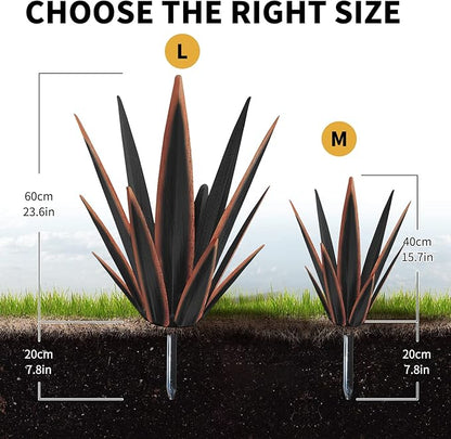 KODIBO Large Tequila Rustic Sculpture, Rustic Metal Agave Plants for Outdoor Patio Yard, Home Decor Hand Painted Metal Agave Garden Yard Statue, Outdoor Lawn Ornaments Yard Stakes (Black -L)